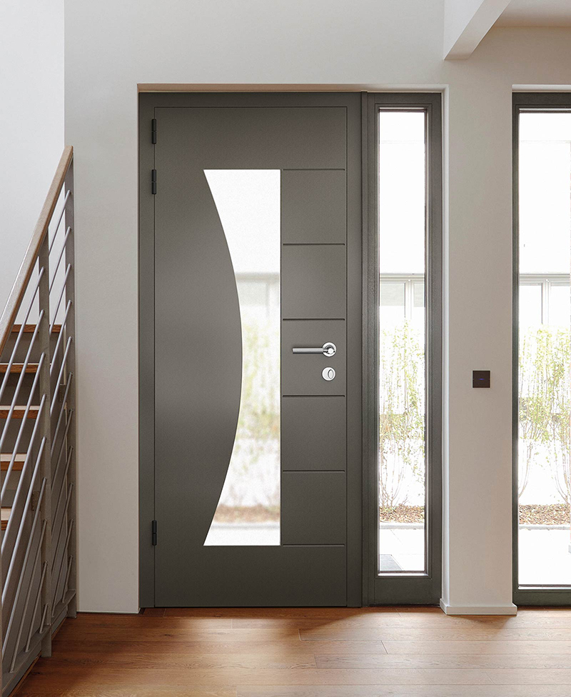 modern style grey aluminium and glass front door